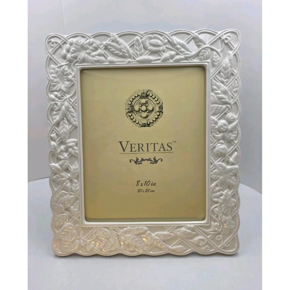 VTG Ivory Ceramic Floral Picture Frame 8x10 Embossed White Shabby Chic 13x11.5